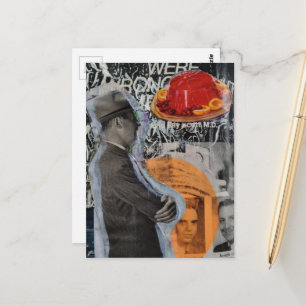 Retro man met zwevende dessertcollage briefkaart