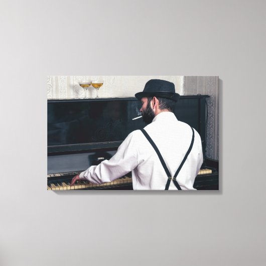 Retro man pianospelen en roken canvas afdruk (Voorkant)
