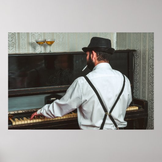 Retro man pianospelen en roken poster (Voorkant)