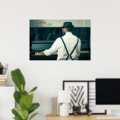 Retro man pianospelen en roken poster (Thuiskantoor)
