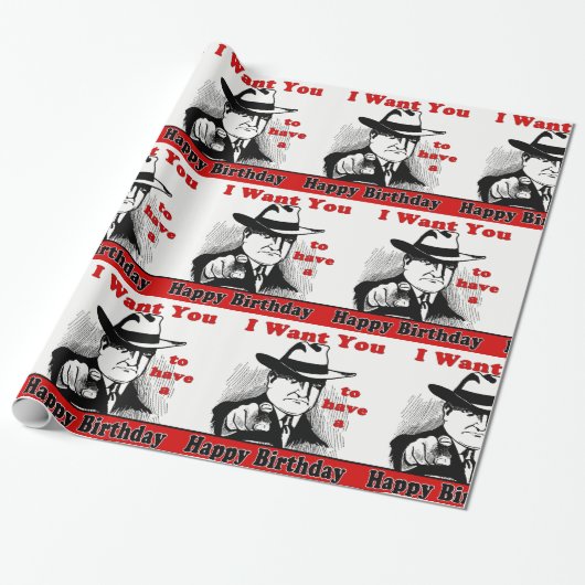 Retro Man Pointing Ik wil je een fijne verjaardag Cadeaupapier (Uitgerold)