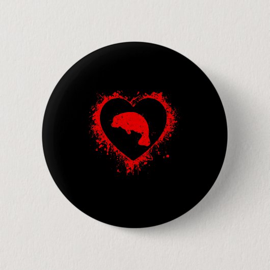 Retro Manatee Valentijnsdag Hartvorm Mijn Valent Ronde Button 5,7 Cm (Voorkant)