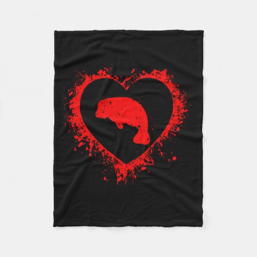 Retro Manatee Valentijnsdag Hartvorm Mijn Valentij Fleece Deken (Voorkant)
