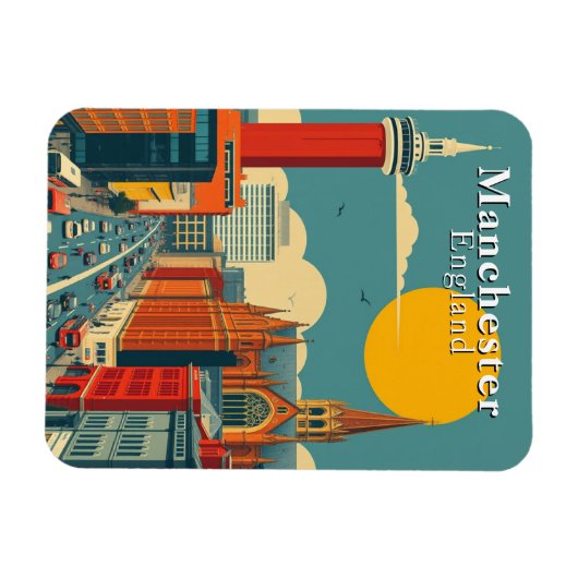 Retro Manchester Engeland Stedelijke Reizen Magneet (Horizontaal)