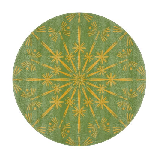 Retro Mandala Avocado Glass Cutting Board Snijplank (Voorkant)