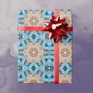 Retro Mandala Blauw en Sinaasappel Cadeaupapier