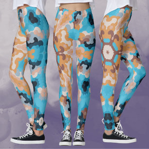 Retro Mandala Blauw en Sinaasappel Leggings