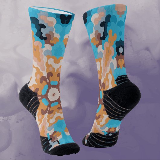 Retro Mandala Blauw en Sinaasappel Sokken