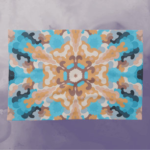 Retro Mandala Blauw en Sinaasappel Theedoek