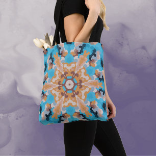 Retro Mandala Blauw en Sinaasappel Tote Bag