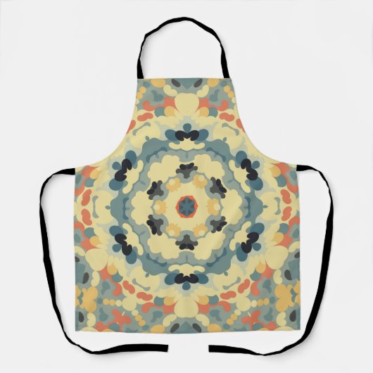 Retro Mandala blauw geel en rood Schort (Voorkant)
