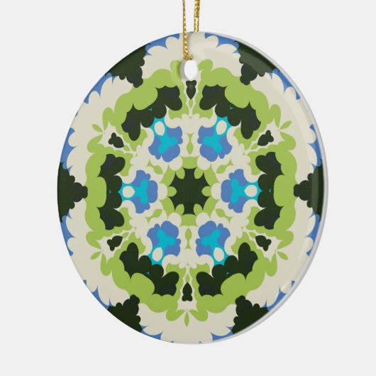 Retro Mandala Blauw Groen Wit en Zwart Keramisch Ornament (Links)