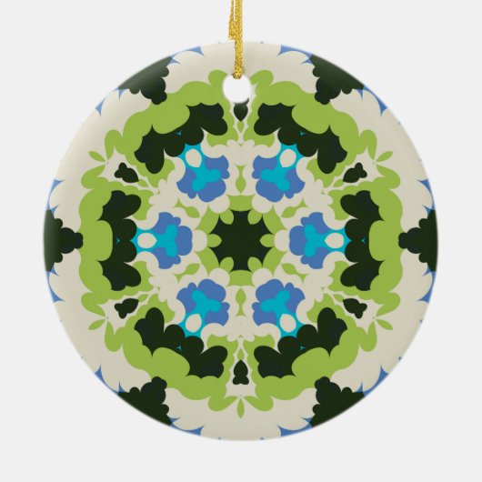 Retro Mandala Blauw Groen Wit en Zwart Keramisch Ornament (Achterkant)