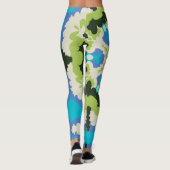 Retro Mandala Blauw Groen Wit en Zwart Leggings (Achterkant)