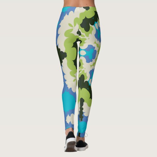 Retro Mandala Blauw Groen Wit en Zwart Leggings (Achterkant)