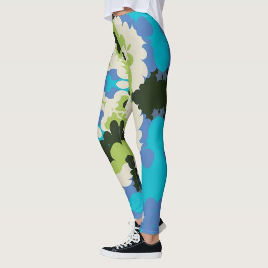 Retro Mandala Blauw Groen Wit en Zwart Leggings (Links)