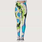 Retro Mandala Blauw Groen Wit en Zwart Leggings (Voorkant)