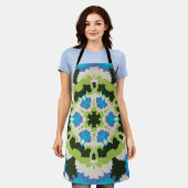 Retro Mandala Blauw Groen Wit en Zwart Schort (Gedragen)