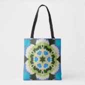 Retro Mandala Blauw Groen Wit en Zwart Tote Bag (Voorkant)