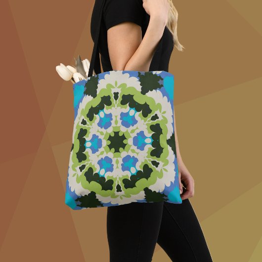 Retro Mandala Blauw Groen Wit en Zwart Tote Bag