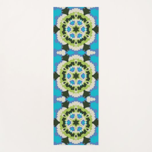 Retro Mandala Blauw Groen Wit en Zwart Yogamat (Voorkant)