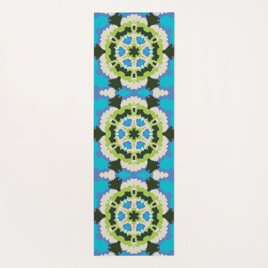Retro Mandala Blauw Groen Wit en Zwart Yogamat (Achterkant)