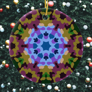 Retro Mandala Blauw Paarse en Geel Keramisch Ornament