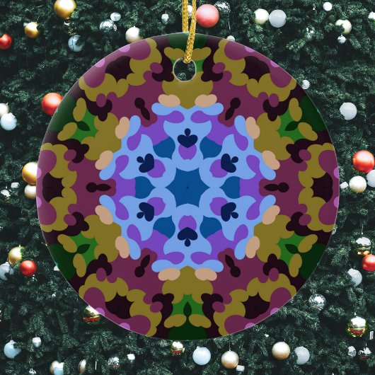 Retro Mandala Blauw Paarse en Geel Keramisch Ornament