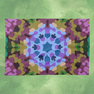 Retro Mandala Blauw Paarse en Geel Theedoek