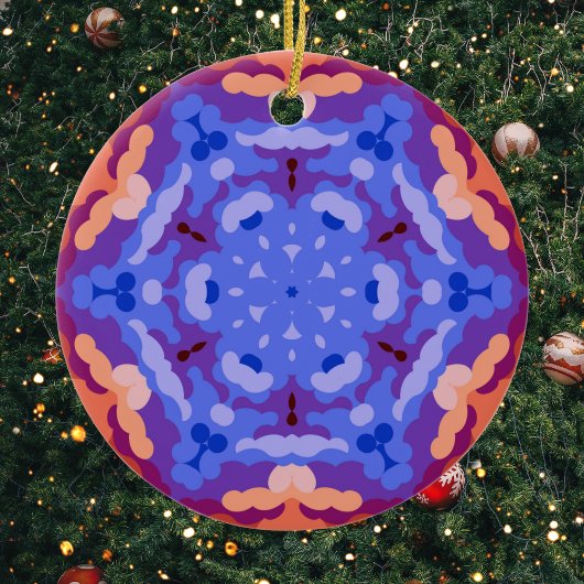 Retro Mandala Blauw Paarse en Rood Keramisch Ornament