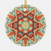 Retro Mandala Blauw Rood en Geel Keramisch Ornament (Voorkant)