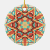 Retro Mandala Blauw Rood en Geel Keramisch Ornament (Achterkant)