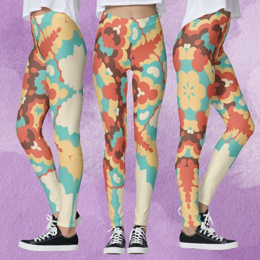 Retro Mandala Blauw Rood en Geel Leggings
