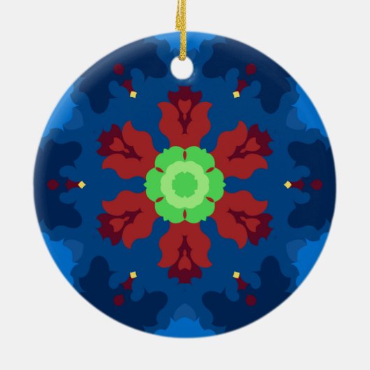 Retro Mandala Blauw Rood en Groen Keramisch Ornament (Achterkant)