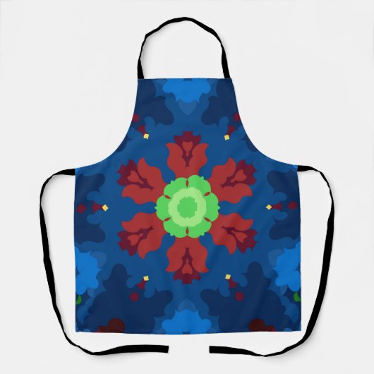 Retro Mandala Blauw Rood en Groen Schort (Voorkant)