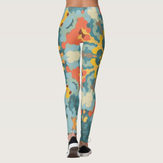 Retro Mandala blauw Sinaasappel en geel Leggings (Achterkant)