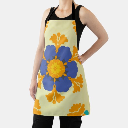 Retro Mandala blauw Sinaasappel en geel Schort (Insitu)