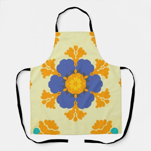 Retro Mandala blauw Sinaasappel en geel Schort (Voorkant)