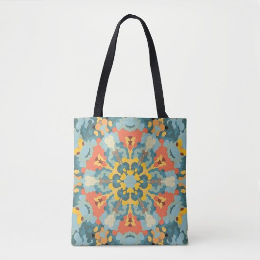 Retro Mandala blauw Sinaasappel en geel Tote Bag (Voorkant)
