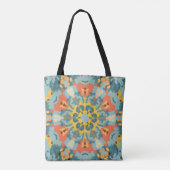Retro Mandala blauw Sinaasappel en geel Tote Bag (Achterkant)