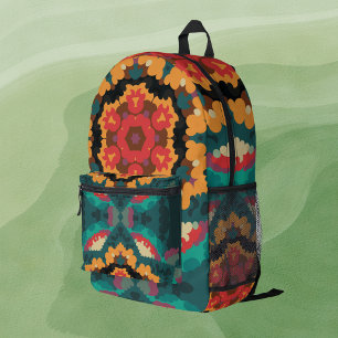 Retro Mandala blauw Sinaasappel en rood Bedrukte Rugzak