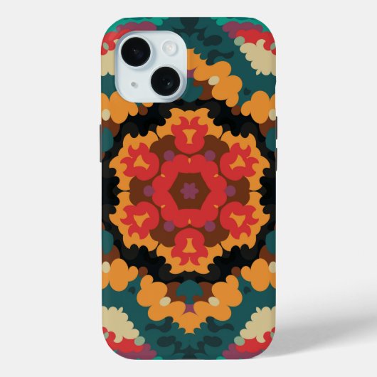Retro Mandala blauw Sinaasappel en rood Case-Mate iPhone Case (Achterkant)