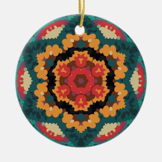 Retro Mandala blauw Sinaasappel en rood Keramisch Ornament (Voorkant)