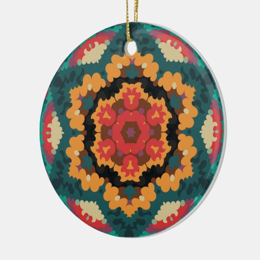 Retro Mandala blauw Sinaasappel en rood Keramisch Ornament (Links)