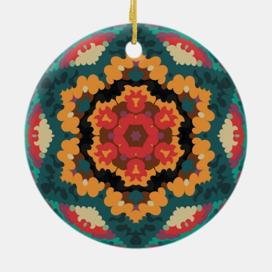 Retro Mandala blauw Sinaasappel en rood Keramisch Ornament (Achterkant)
