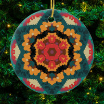 Retro Mandala blauw Sinaasappel en rood