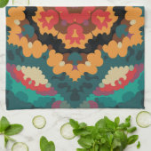 Retro Mandala blauw Sinaasappel en rood Theedoek (Gevouwen)