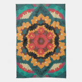 Retro Mandala blauw Sinaasappel en rood Theedoek (Verticaal)