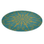 Retro Mandala Blauwgroen Glass Cutting Board Snijplank (Hoek)