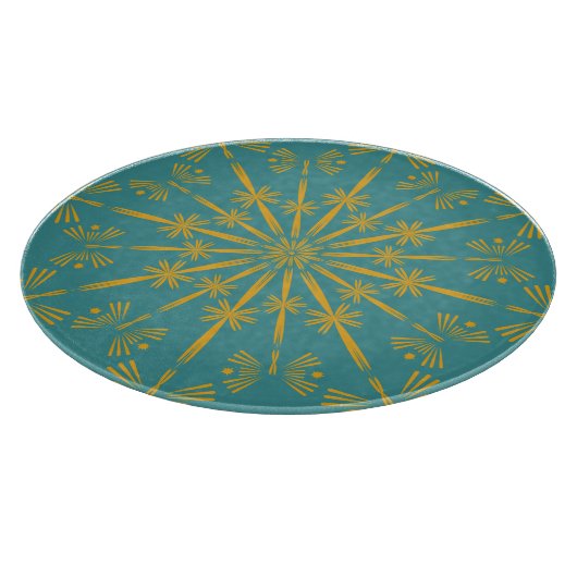 Retro Mandala Blauwgroen Glass Cutting Board Snijplank (Hoek)